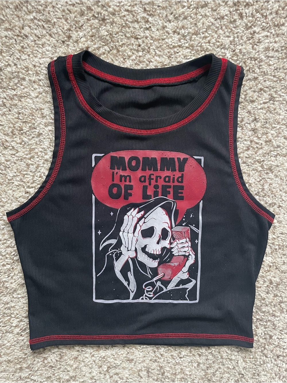 Romwe Black & Red Skeleton Grim Reaper Scream Crop Tank Size Large